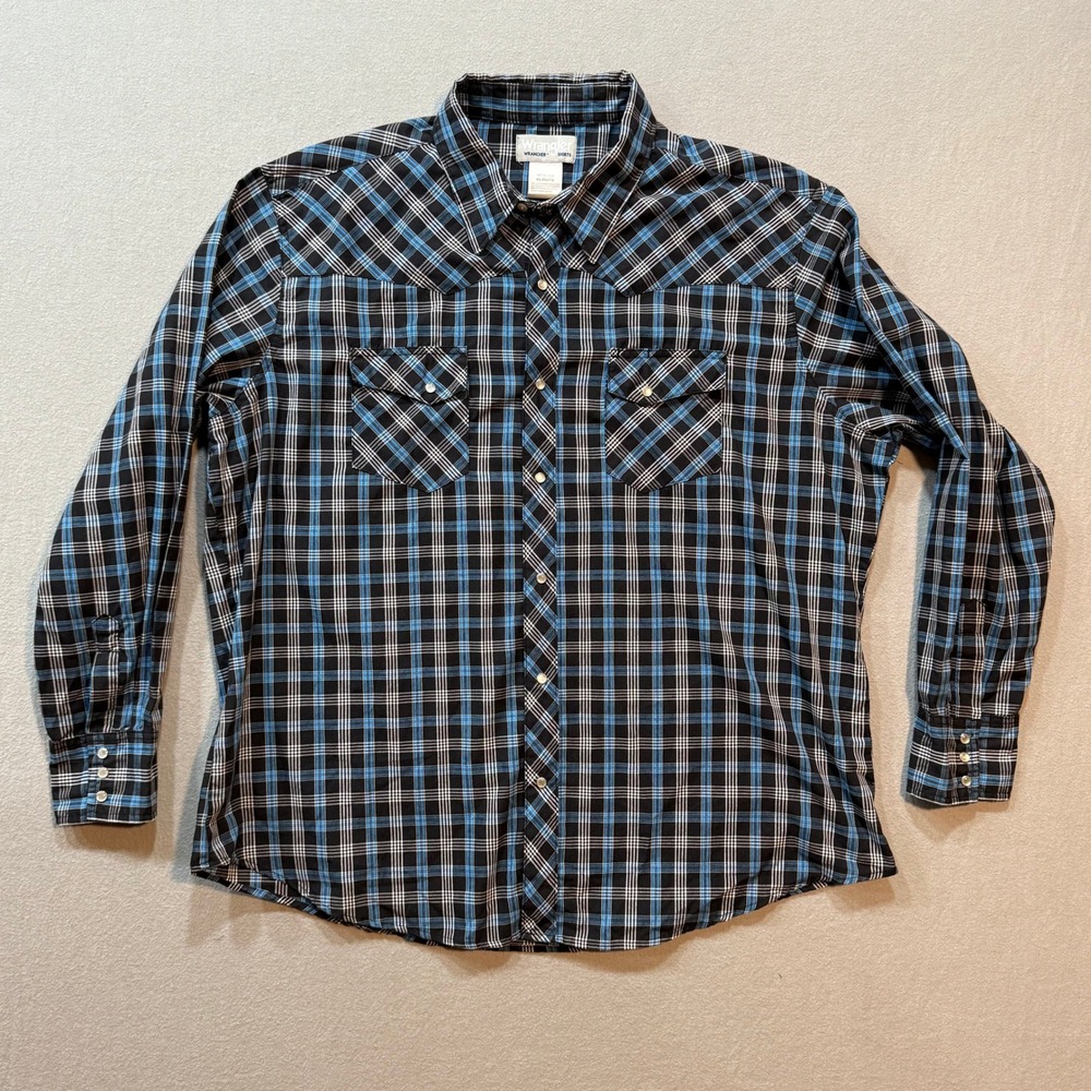 Wrangler Wrancher Cowboy Western Pearl Snap Long Sleeve Plaid Shirt Men Size XXL